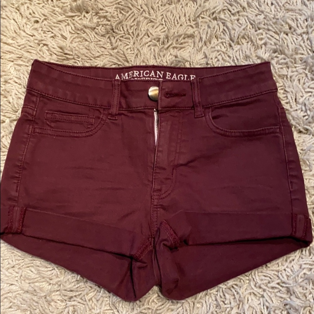 American Eagle Burgundy High-Rise Shortie Shorts